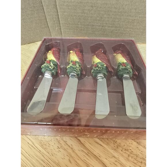 Certified International Redbird Cardinals 4pc Spreader Butter Dinner Holiday NEW - Picture 3 of 7